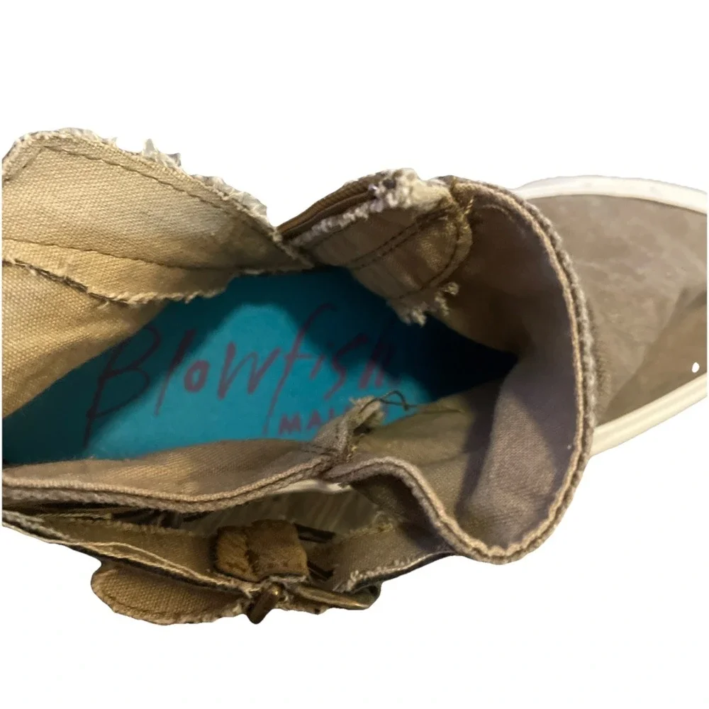 Blowfish Malibu‎ Ankle Booties Women's Size 8 Side Zip Olive Dbl Buckle